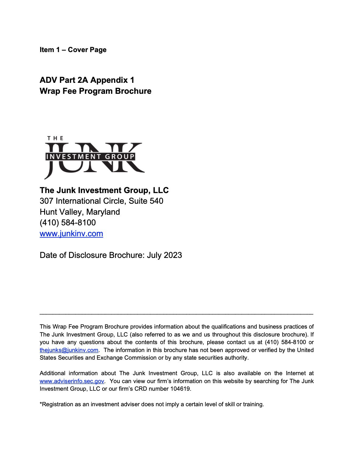 Junk Investment Disclosures