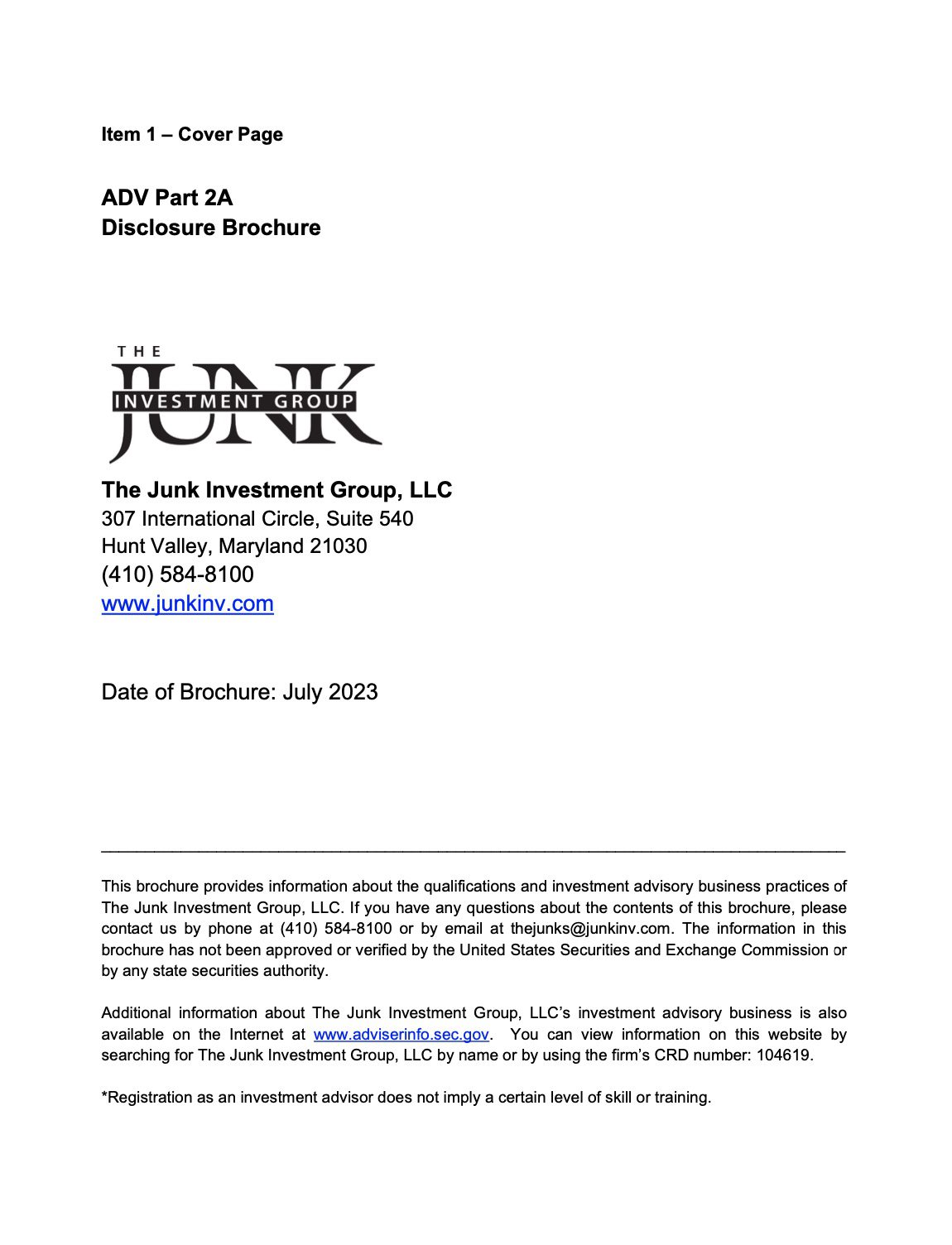 Junk Investment Disclosures